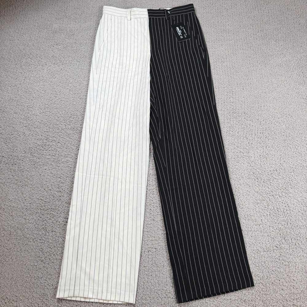 Jaded London Spliced Black White Pinstripe Loose Fit Trousers Size 28R NWT Edgy